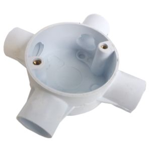 Conduit Box Round 20mm PVC Side Entry Four-Way White